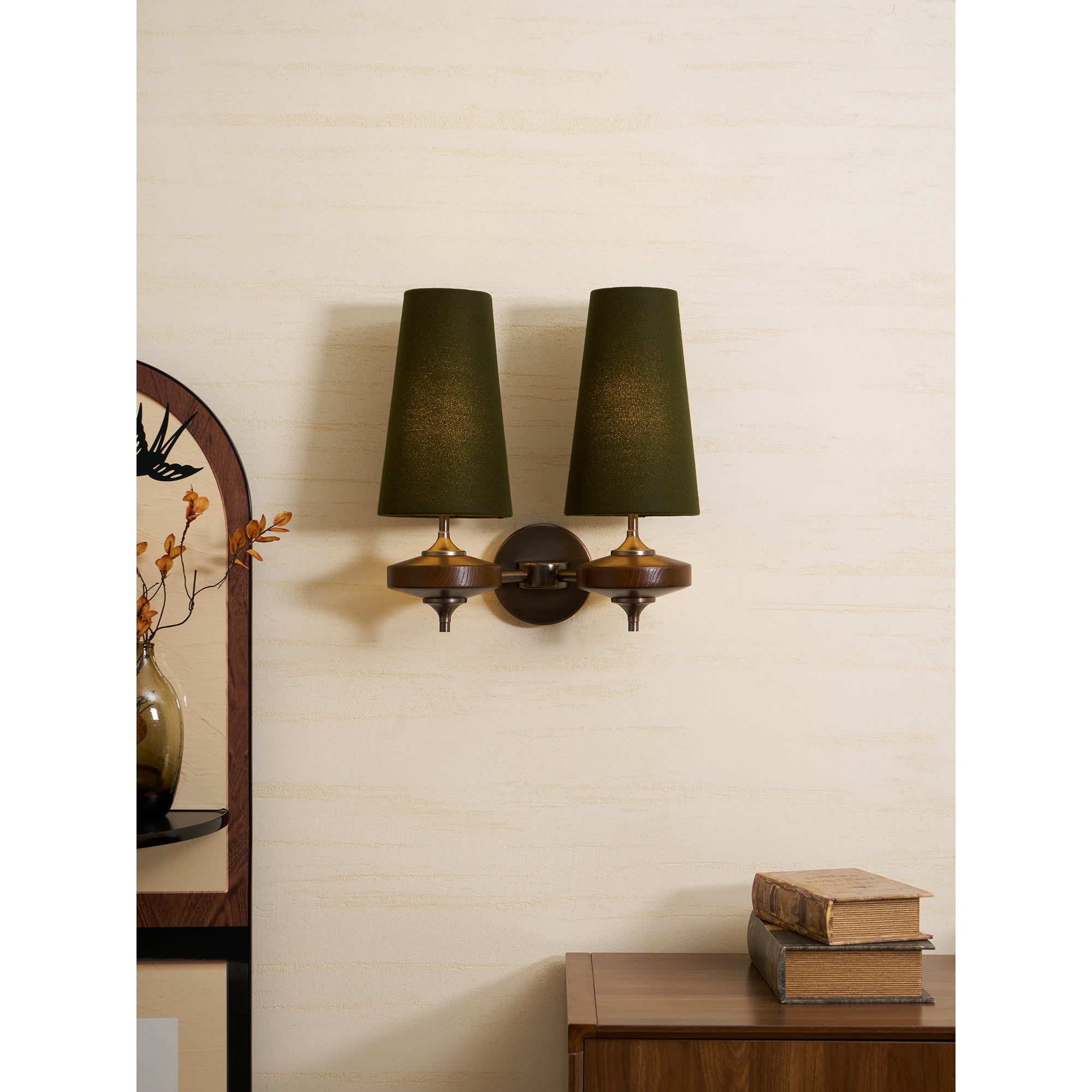 Nikau Walnut Fabric Wall Sconce-Home & Garden > Lighting > Wall Lights & Sconces-Laren Fete-1 head L 15cm x W 22cm x H 39cm / L 5.9″ x W 8.3″ x H 15.4″-Walnut color & White-Laren Fete