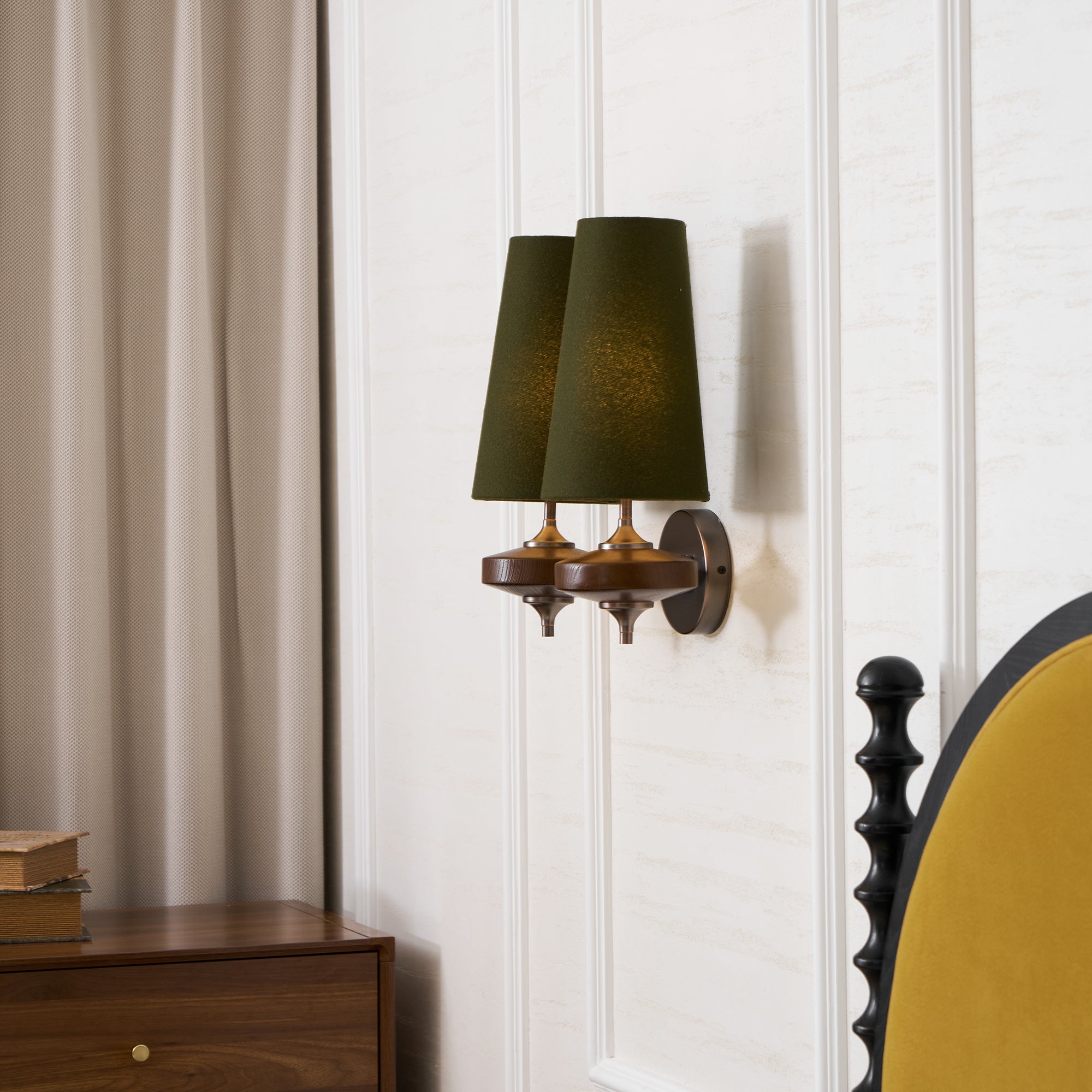 Nikau Walnut Fabric Wall Sconce-Home & Garden > Lighting > Wall Lights & Sconces-Laren Fete-1 head L 15cm x W 22cm x H 39cm / L 5.9″ x W 8.3″ x H 15.4″-Walnut color & White-Laren Fete