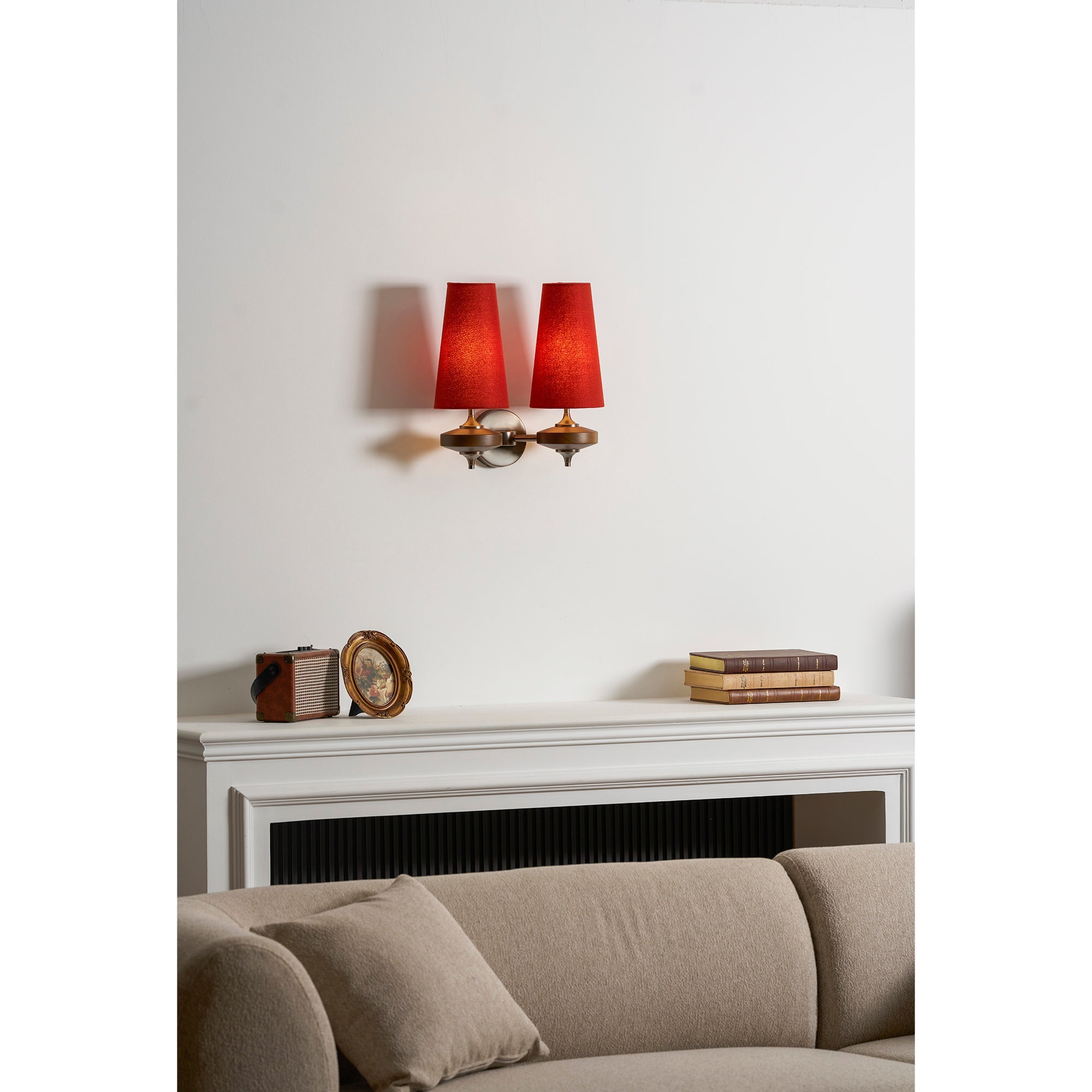 Nikau Walnut Fabric Wall Sconce-Home & Garden > Lighting > Wall Lights & Sconces-Laren Fete-1 head L 15cm x W 22cm x H 39cm / L 5.9″ x W 8.3″ x H 15.4″-Walnut color & White-Laren Fete