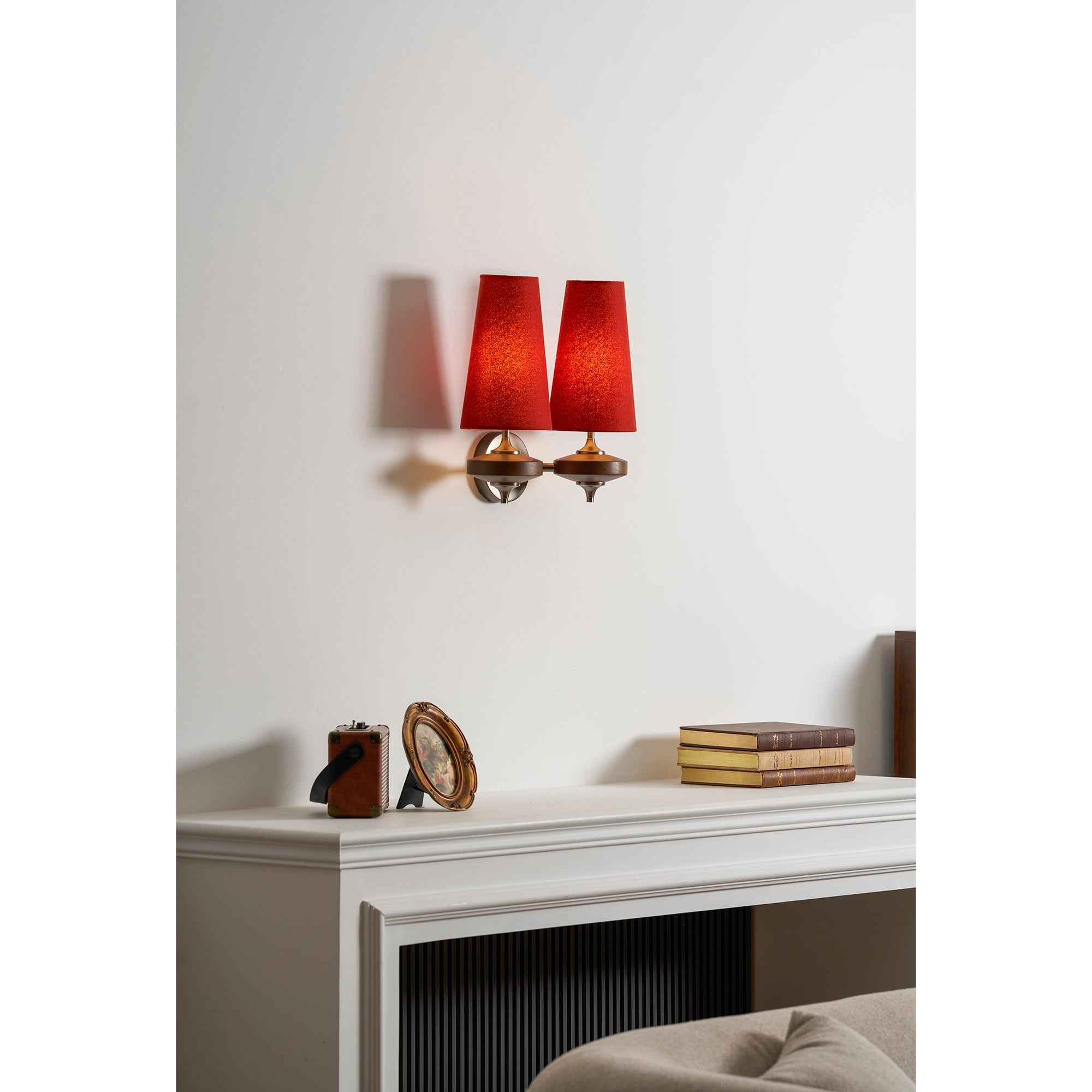 Nikau Walnut Fabric Wall Sconce-Home & Garden > Lighting > Wall Lights & Sconces-Laren Fete-1 head L 15cm x W 22cm x H 39cm / L 5.9″ x W 8.3″ x H 15.4″-Walnut color & White-Laren Fete