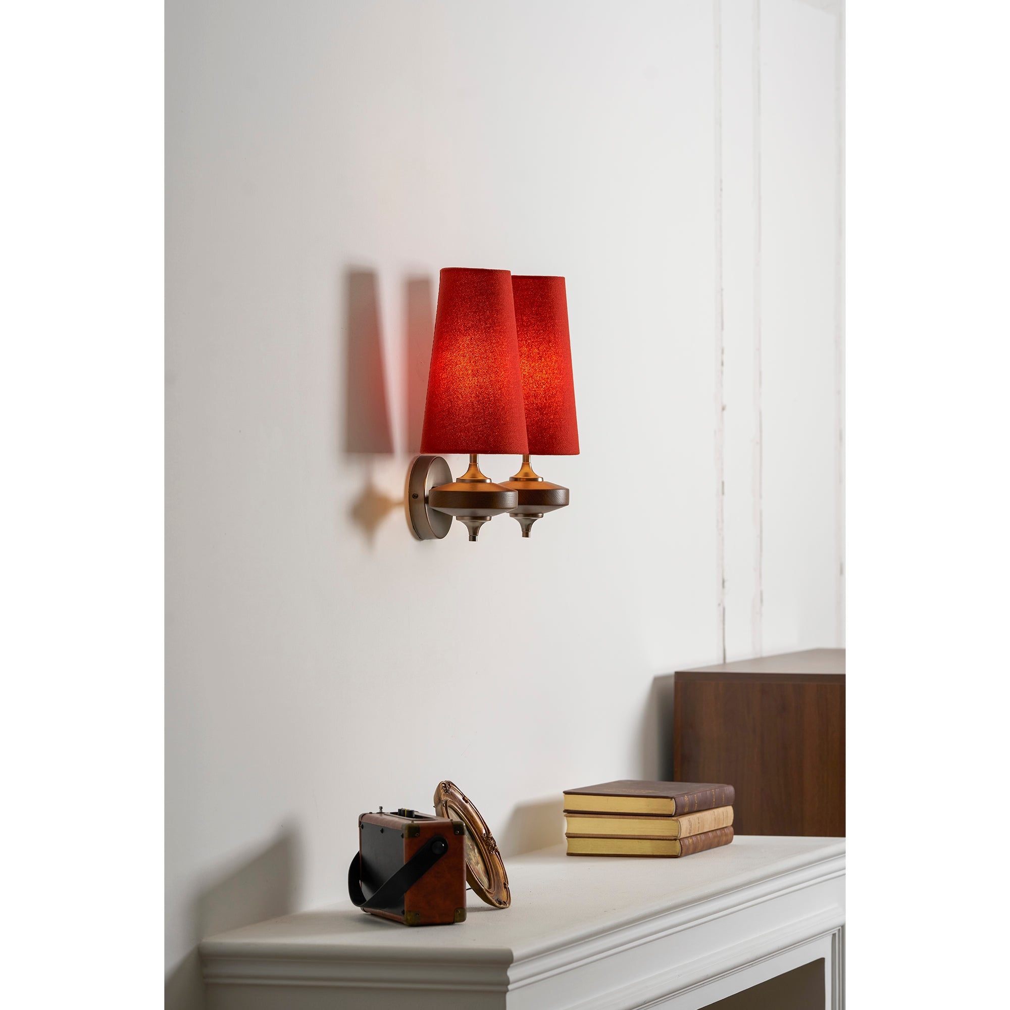 Nikau Walnut Fabric Wall Sconce-Home & Garden > Lighting > Wall Lights & Sconces-Laren Fete-1 head L 15cm x W 22cm x H 39cm / L 5.9″ x W 8.3″ x H 15.4″-Walnut color & White-Laren Fete
