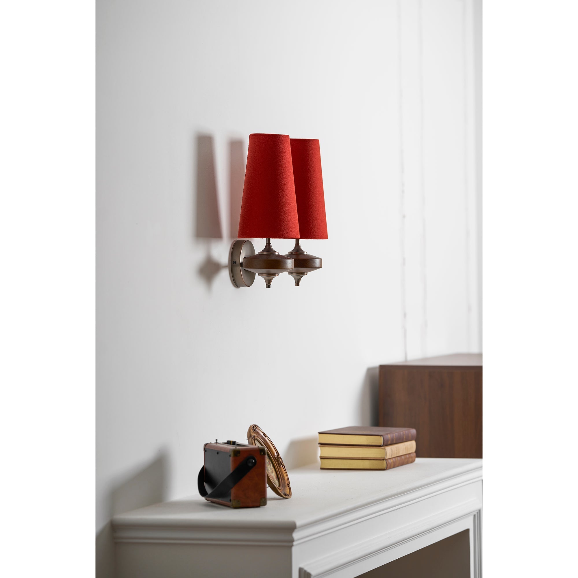 Nikau Walnut Fabric Wall Sconce-Home & Garden > Lighting > Wall Lights & Sconces-Laren Fete-1 head L 15cm x W 22cm x H 39cm / L 5.9″ x W 8.3″ x H 15.4″-Walnut color & White-Laren Fete