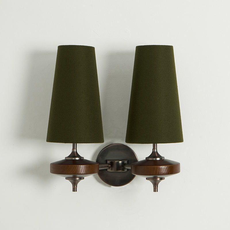 Nikau Walnut Fabric Wall Sconce-Home & Garden > Lighting > Wall Lights & Sconces-Laren Fete-2 heads L 34cm x W 22cm x H 39cm / L 13.4″ x W 8.3″ x H 15.4″-Walnut color & Green-Laren Fete