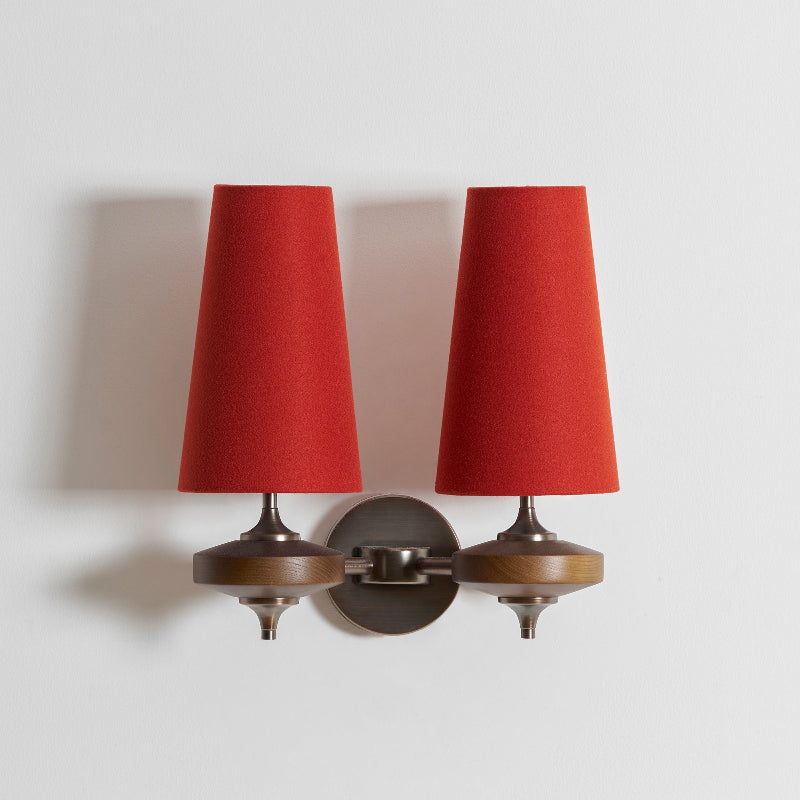 Nikau Walnut Fabric Wall Sconce-Home & Garden > Lighting > Wall Lights & Sconces-Laren Fete-2 heads L 34cm x W 22cm x H 39cm / L 13.4″ x W 8.3″ x H 15.4″-Walnut color & Red-Laren Fete