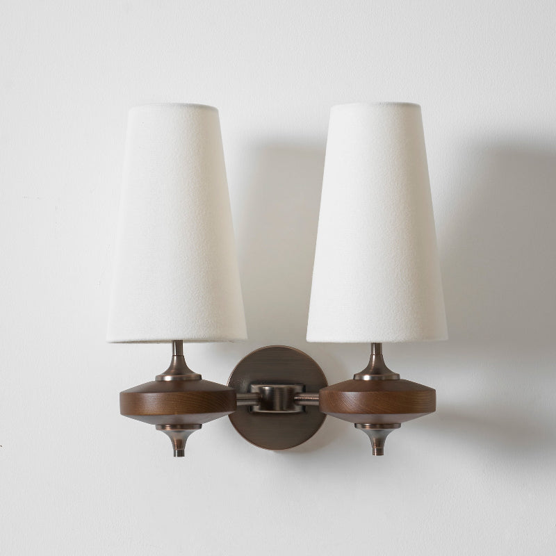 Nikau Walnut Fabric Wall Sconce-Home & Garden > Lighting > Wall Lights & Sconces-Laren Fete-2 heads L 34cm x W 22cm x H 39cm / L 13.4″ x W 8.3″ x H 15.4″-Walnut color & White-Laren Fete