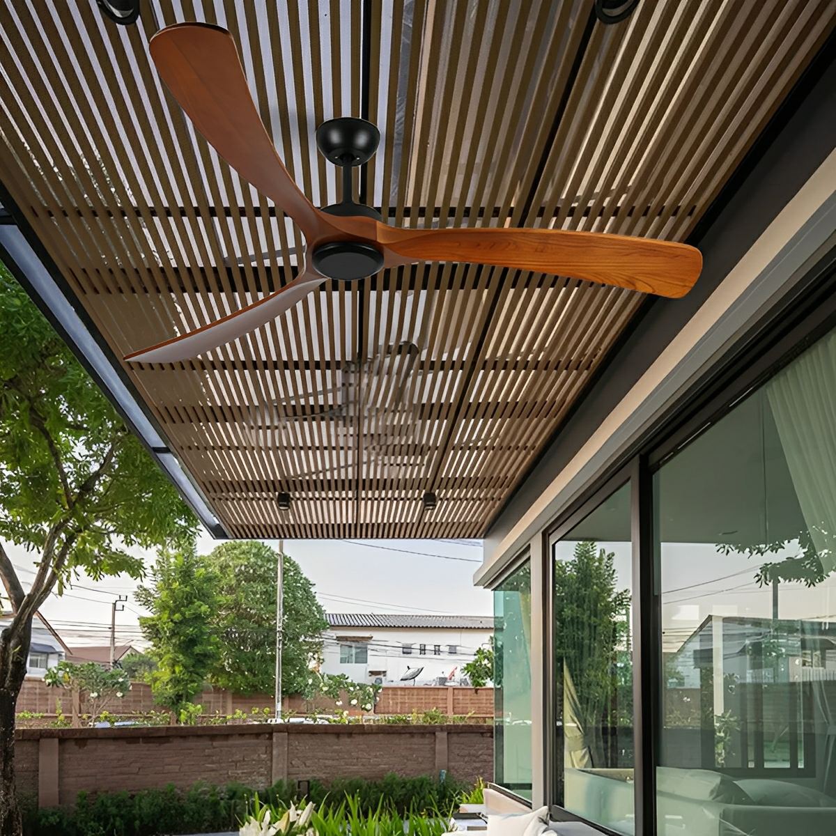 Palma IP65 Outdoor Wood Blade Ceiling Fan-Home & Garden > Lighting > Ceiling Fans-Laren Fete-42"-Laren Fete