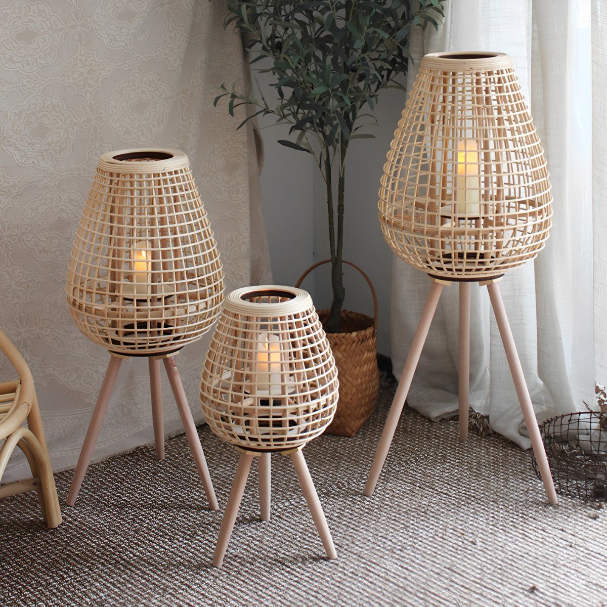 Panier Rattan LED Candle Lantern-Home & Garden > Lighting > Floor Lamps-Laren Fete-Floor-Small Hanging-Laren Fete