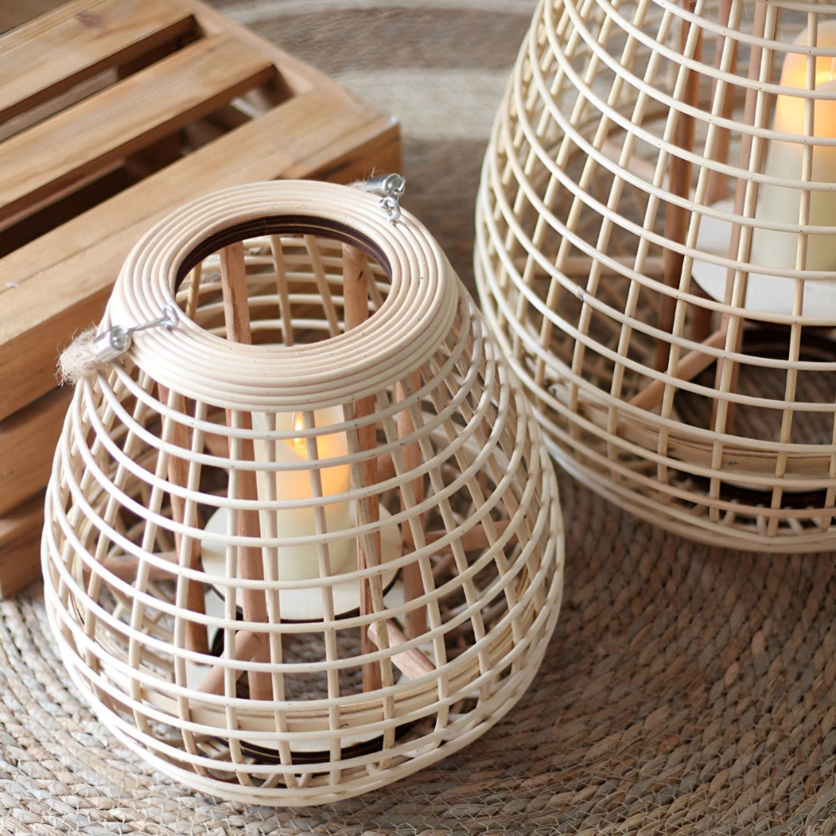 Panier Rattan LED Candle Lantern-Home & Garden > Lighting > Floor Lamps-Laren Fete-Hanging-Large-Laren Fete