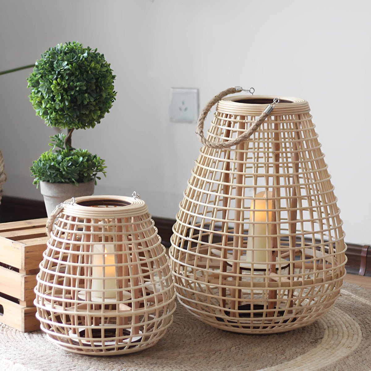 Panier Rattan LED Candle Lantern-Home & Garden > Lighting > Floor Lamps-Laren Fete-Hanging-Medium-Laren Fete
