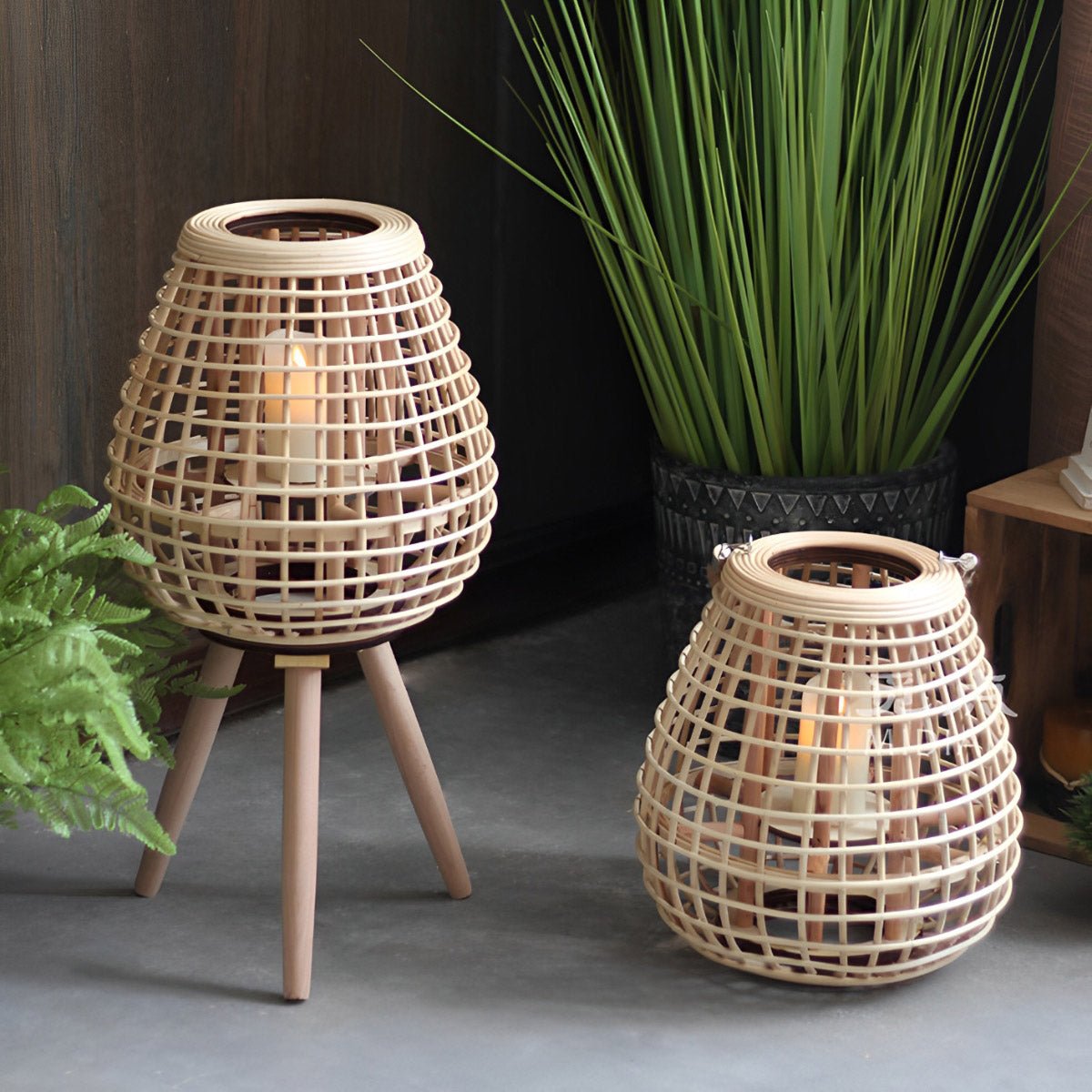 Panier Rattan LED Candle Lantern-Home & Garden > Lighting > Floor Lamps-Laren Fete-Hanging-Small-Laren Fete