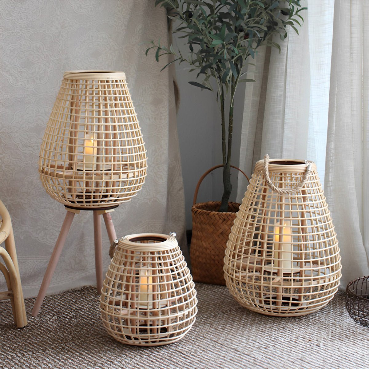 Panier Rattan LED Candle Lantern-Home & Garden > Lighting > Floor Lamps-Laren Fete-Hanging-Small-Laren Fete