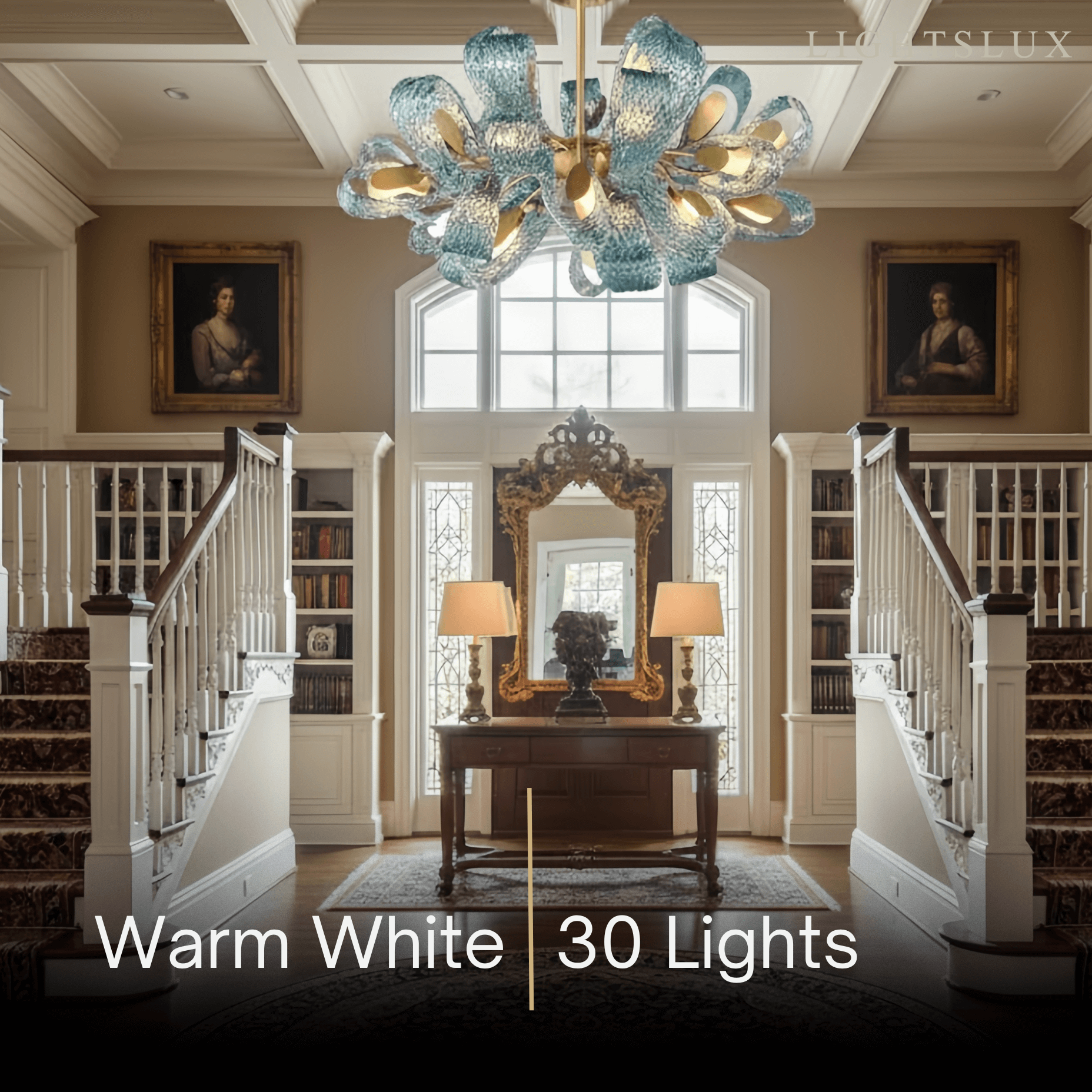Pavone Blue Feather Glass Chandelier-Home & Garden > Lighting > Chandeliers-Laren Fete-A-1 lights-3 Color Change + Wall Switch Control-Laren Fete