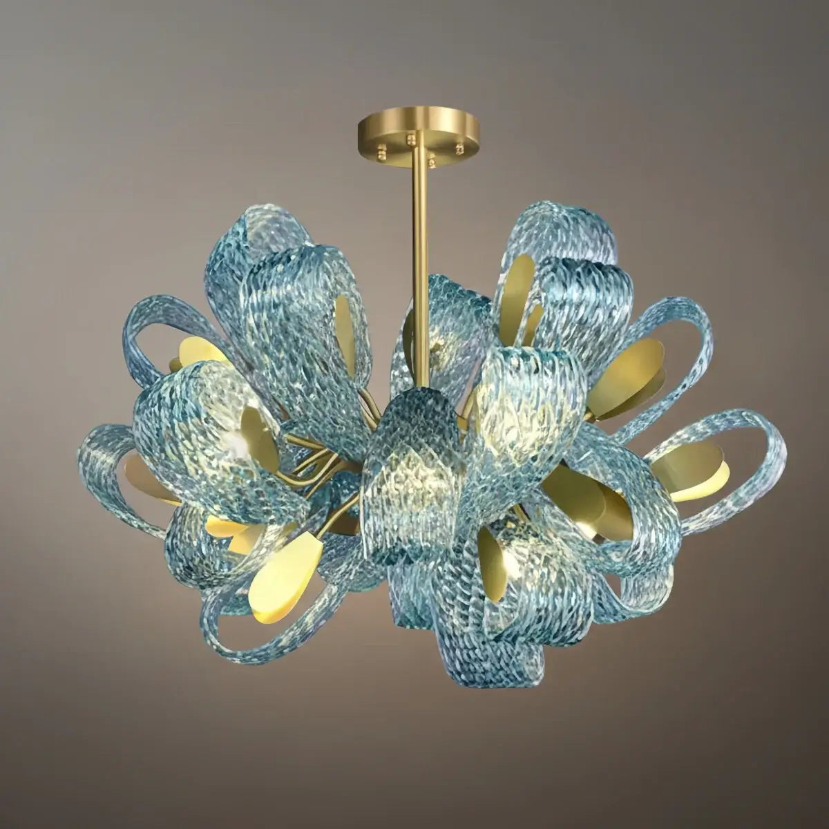 Pavone Blue Feather Glass Chandelier-Home & Garden > Lighting > Chandeliers-Laren Fete-B-23 lights-3 Color Change + Wall Switch Control-Laren Fete