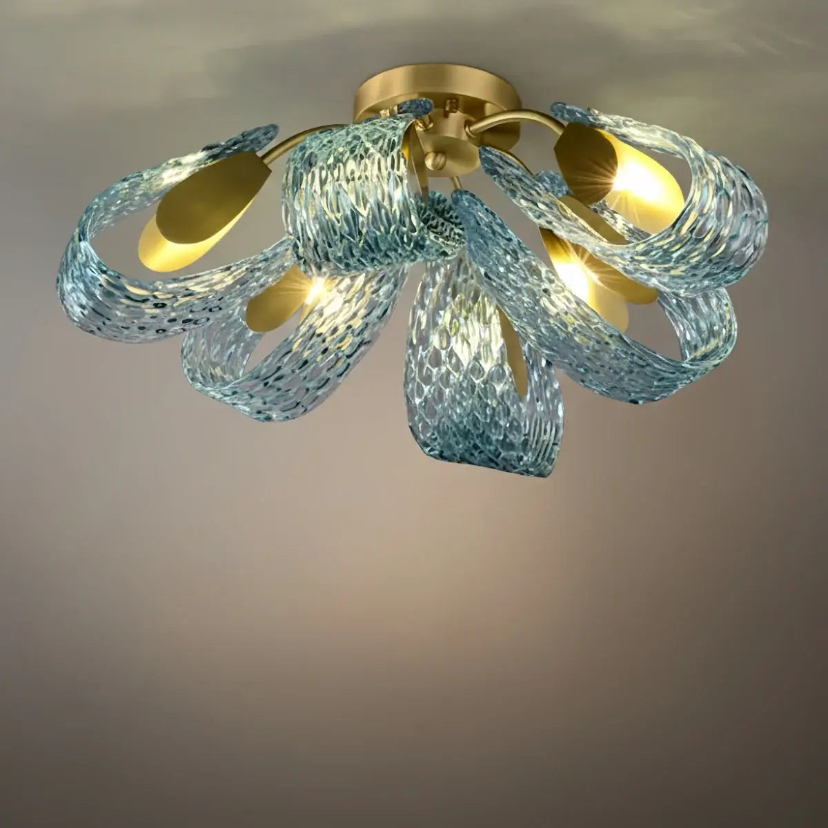 Pavone Blue Feather Glass Chandelier-Home & Garden > Lighting > Chandeliers-Laren Fete-D-6 lights-3 Color Change + Wall Switch Control-Laren Fete
