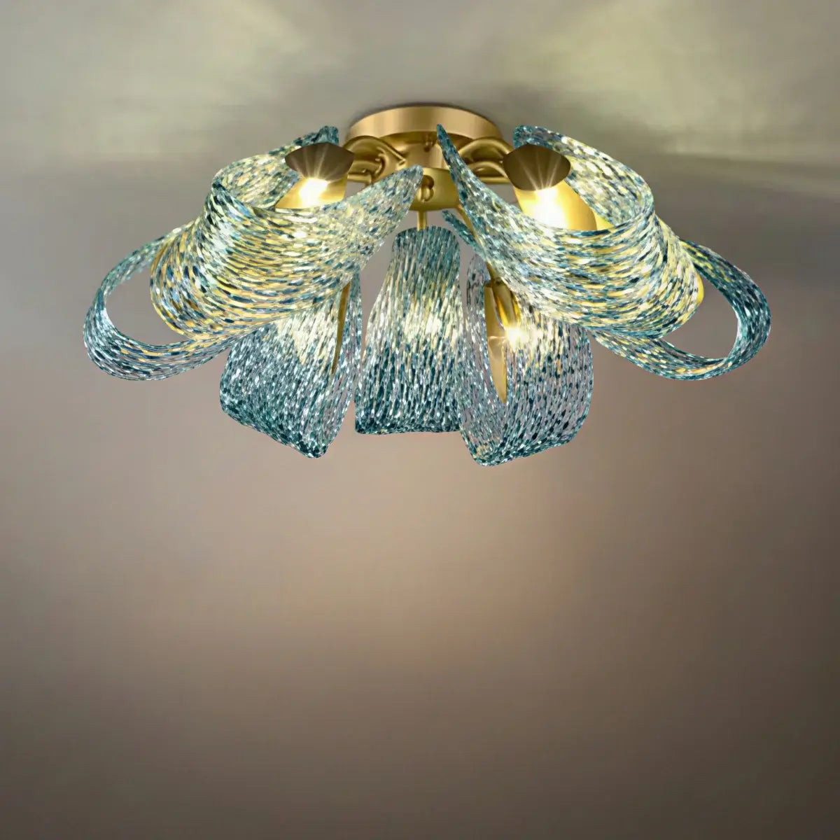 Pavone Blue Feather Glass Chandelier-Home & Garden > Lighting > Chandeliers-Laren Fete-D-9 lights-3 Color Change + Wall Switch Control-Laren Fete
