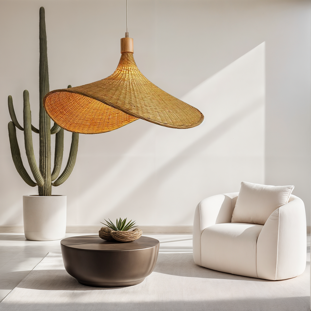Rena Pendant Lighting | Hand-Knitted Bamboo, Cozy Glow 3