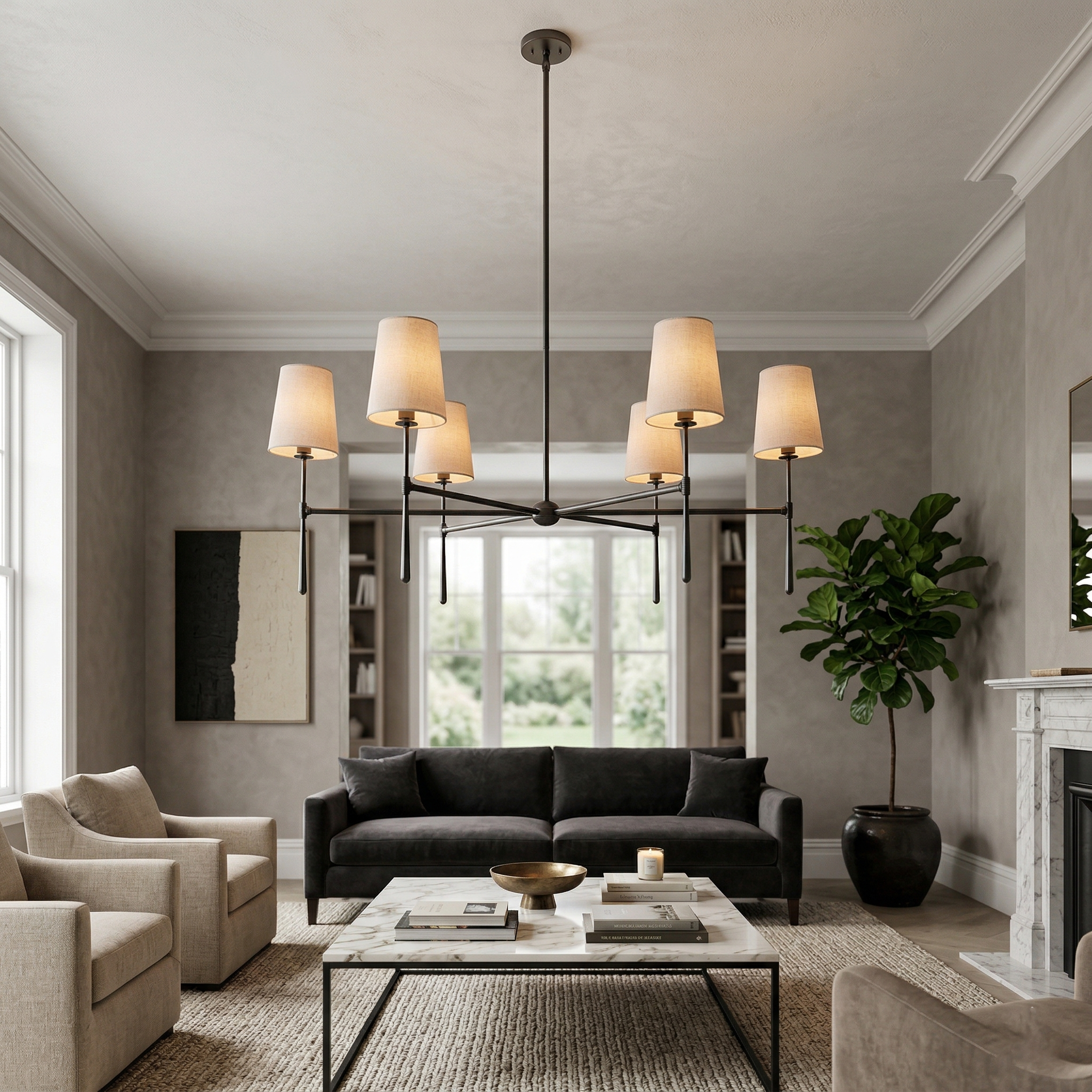 Rhodes Linen Torch Chandelier-Home & Garden > Lighting > Chandeliers-Laren Fete-4 heads D 71cm x H 44cm / ∅ 28″ x H 17.3″-Brass-Laren Fete