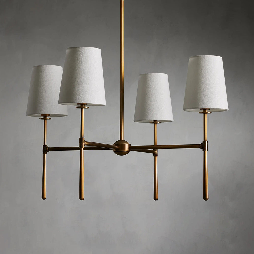 Rhodes Linen Torch Chandelier-Home & Garden > Lighting > Chandeliers-Laren Fete-4 heads D 71cm x H 44cm / ∅ 28″ x H 17.3″-Brass-Laren Fete