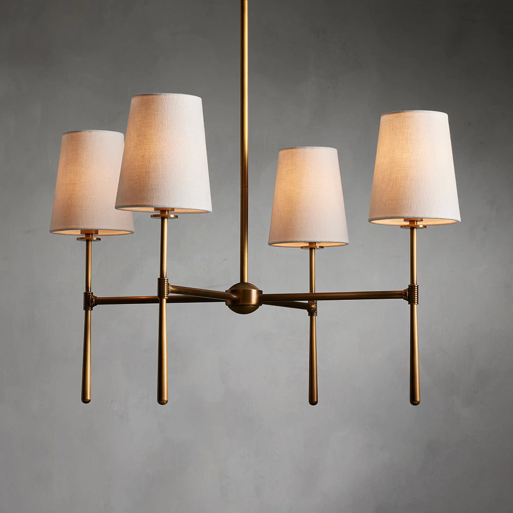 Rhodes Linen Torch Chandelier-Home & Garden > Lighting > Chandeliers-Laren Fete-4 heads D 71cm x H 44cm / ∅ 28″ x H 17.3″-Brass-Laren Fete