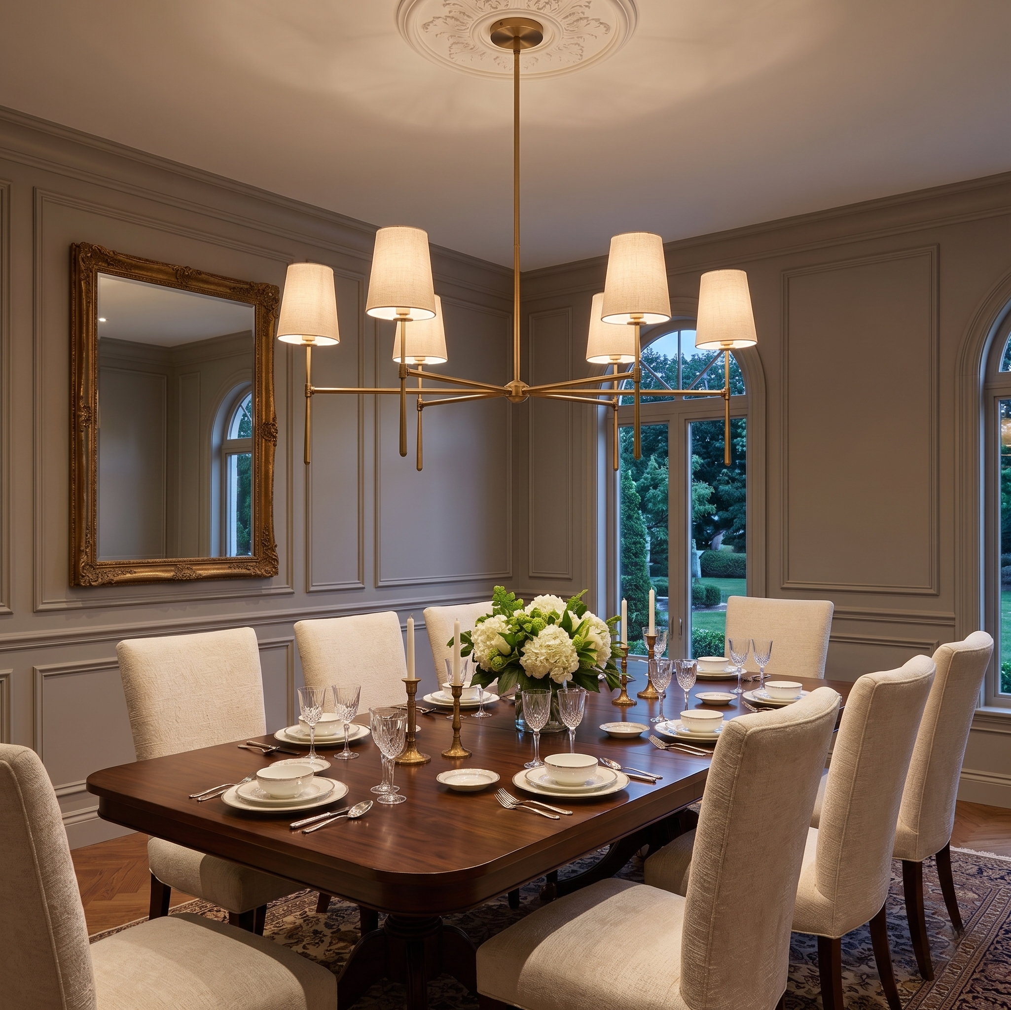 Rhodes Linen Torch Chandelier-Home & Garden > Lighting > Chandeliers-Laren Fete-4 heads D 71cm x H 44cm / ∅ 28″ x H 17.3″-Brass-Laren Fete