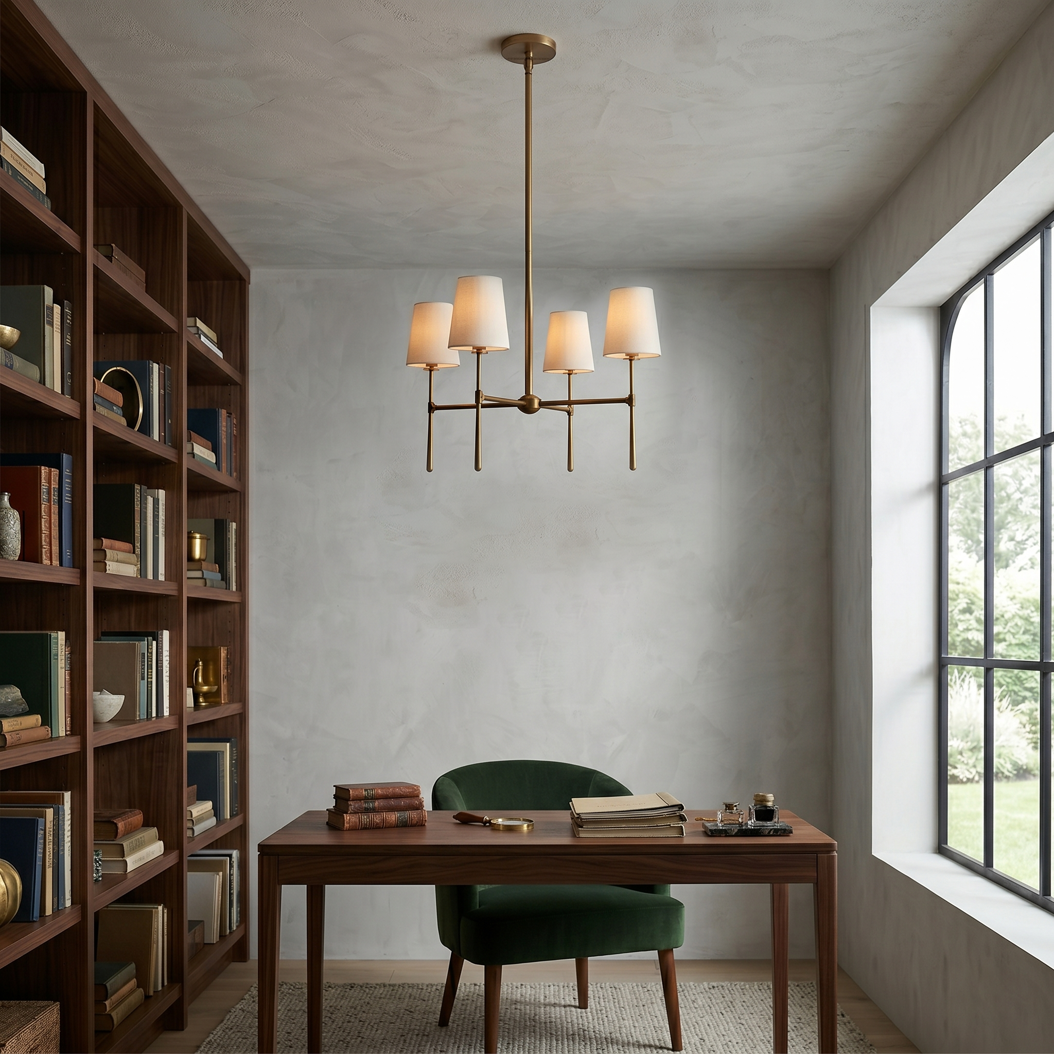 Rhodes Linen Torch Chandelier-Home & Garden > Lighting > Chandeliers-Laren Fete-4 heads D 71cm x H 44cm / ∅ 28″ x H 17.3″-Brass-Laren Fete