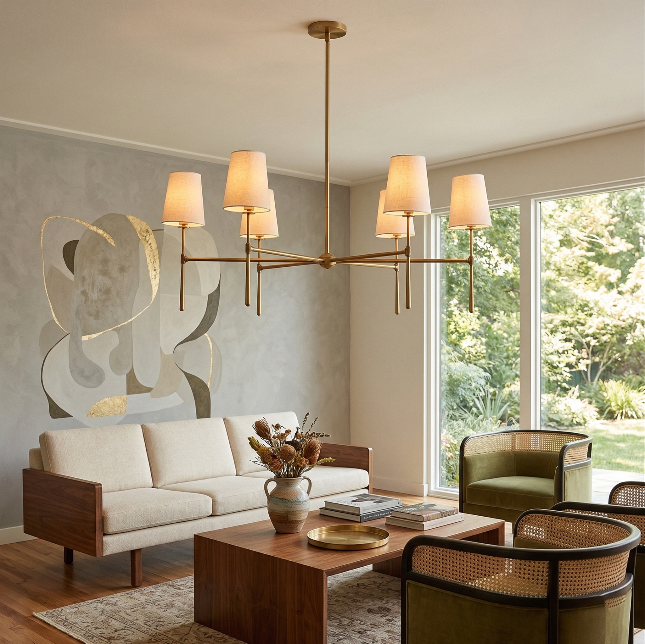 Rhodes Linen Torch Chandelier-Home & Garden > Lighting > Chandeliers-Laren Fete-4 heads D 71cm x H 44cm / ∅ 28″ x H 17.3″-Brass-Laren Fete