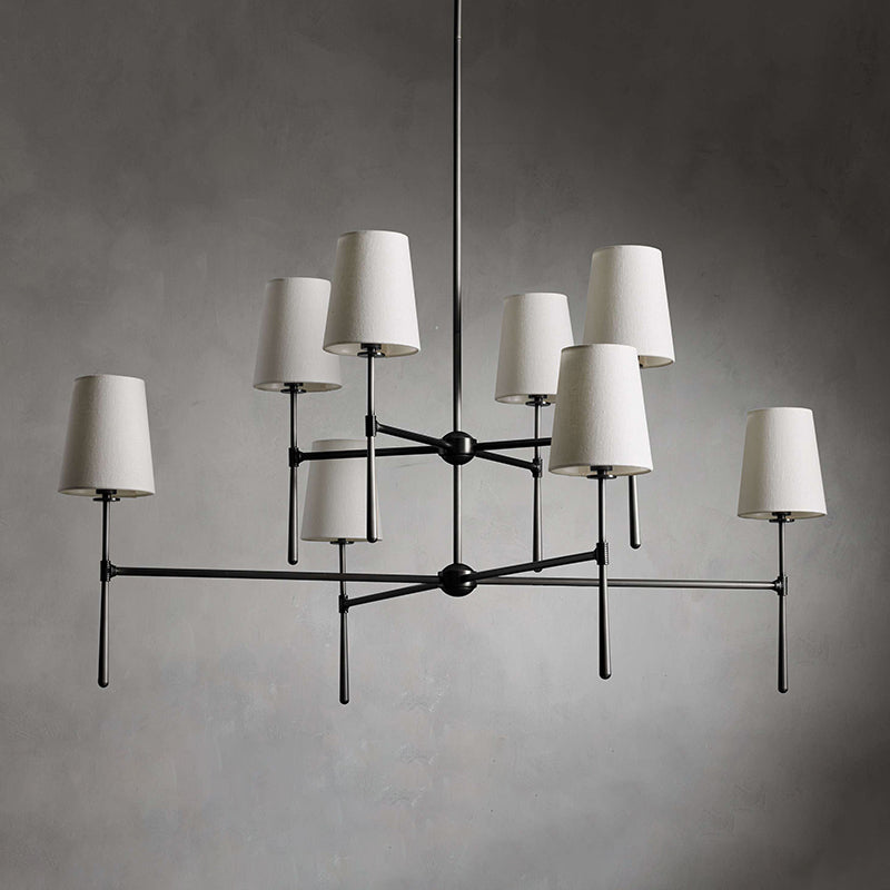 Rhodes Linen Torch Chandelier-Home & Garden > Lighting > Chandeliers-Laren Fete-4+4 heads D 122cm x H 64cm / ∅ 48″ x H 25.2″-Black-Laren Fete