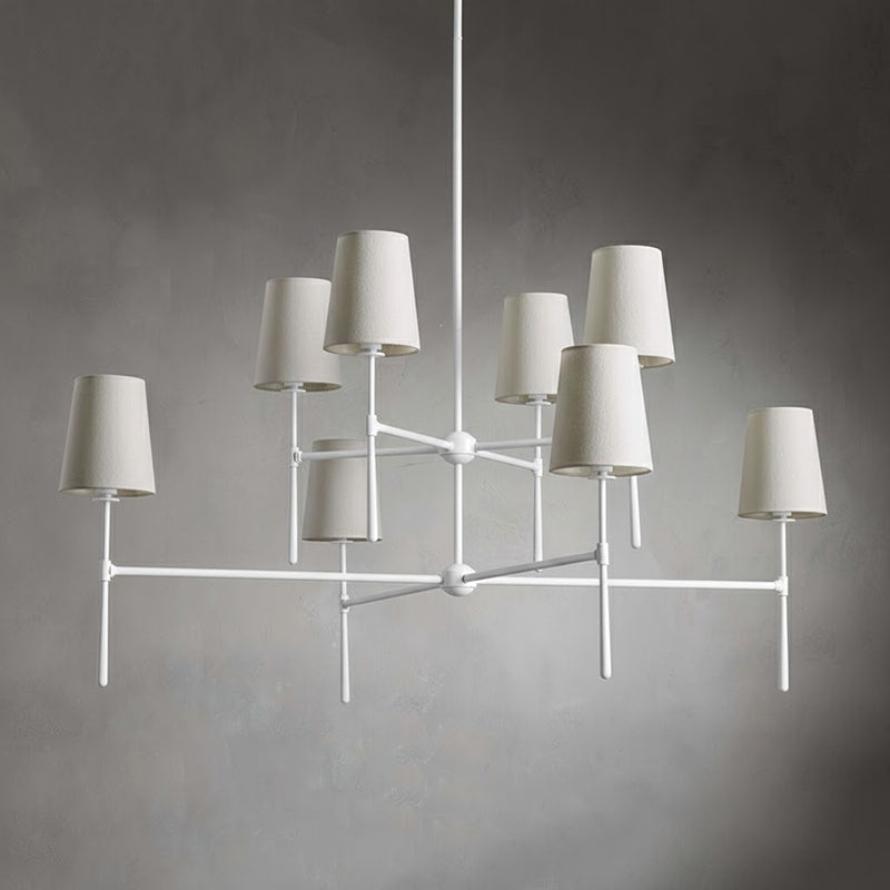 Rhodes Linen Torch Chandelier-Home & Garden > Lighting > Chandeliers-Laren Fete-4+4 heads D 122cm x H 64cm / ∅ 48″ x H 25.2″-White-Laren Fete