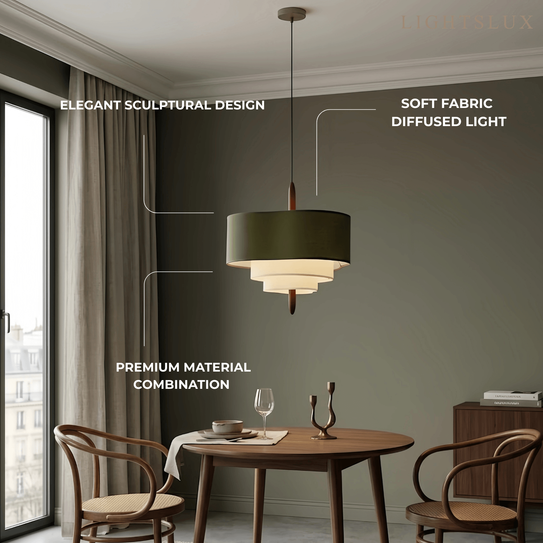Rondo Fabric Drum Pendant Light-Home & Garden > Lighting > Pendant Lights-Laren Fete-D45CM x H28CM (17.7″ x 11″)-Green-Warm White (3000K)-Laren Fete