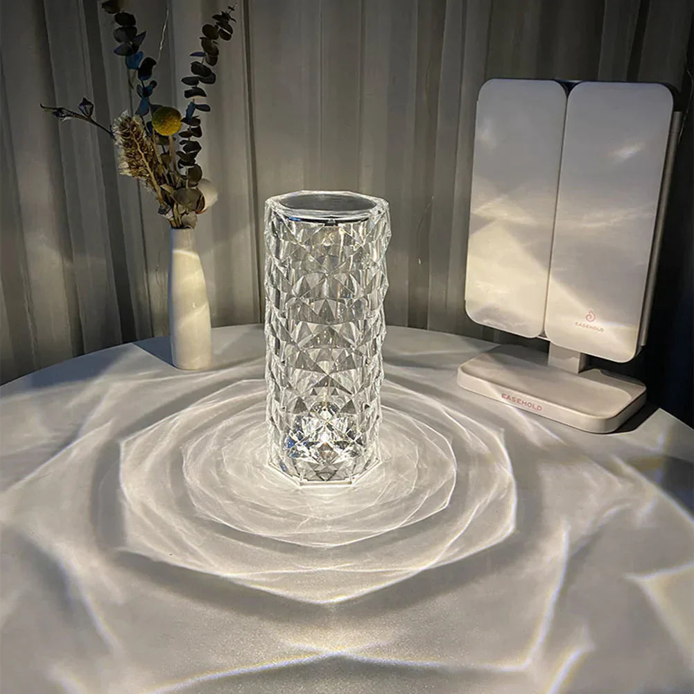 Shard Diamond-Cut Cordless Crystal Lamp-Home & Garden > Lighting > Table Lamps-Laren Fete-White-Laren Fete