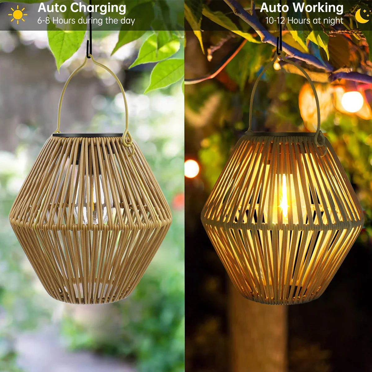 Solara Solar Rattan Outdoor Lantern-Home & Garden > Lighting > Outdoor Lighting > Decorative Outdoor Lighting-Laren Fete-Tall-Laren Fete