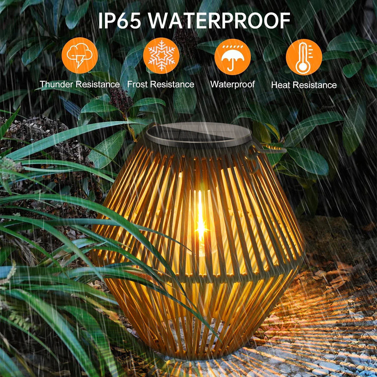 Solara Solar Rattan Outdoor Lantern-Home & Garden > Lighting > Outdoor Lighting > Decorative Outdoor Lighting-Laren Fete-Tall-Laren Fete