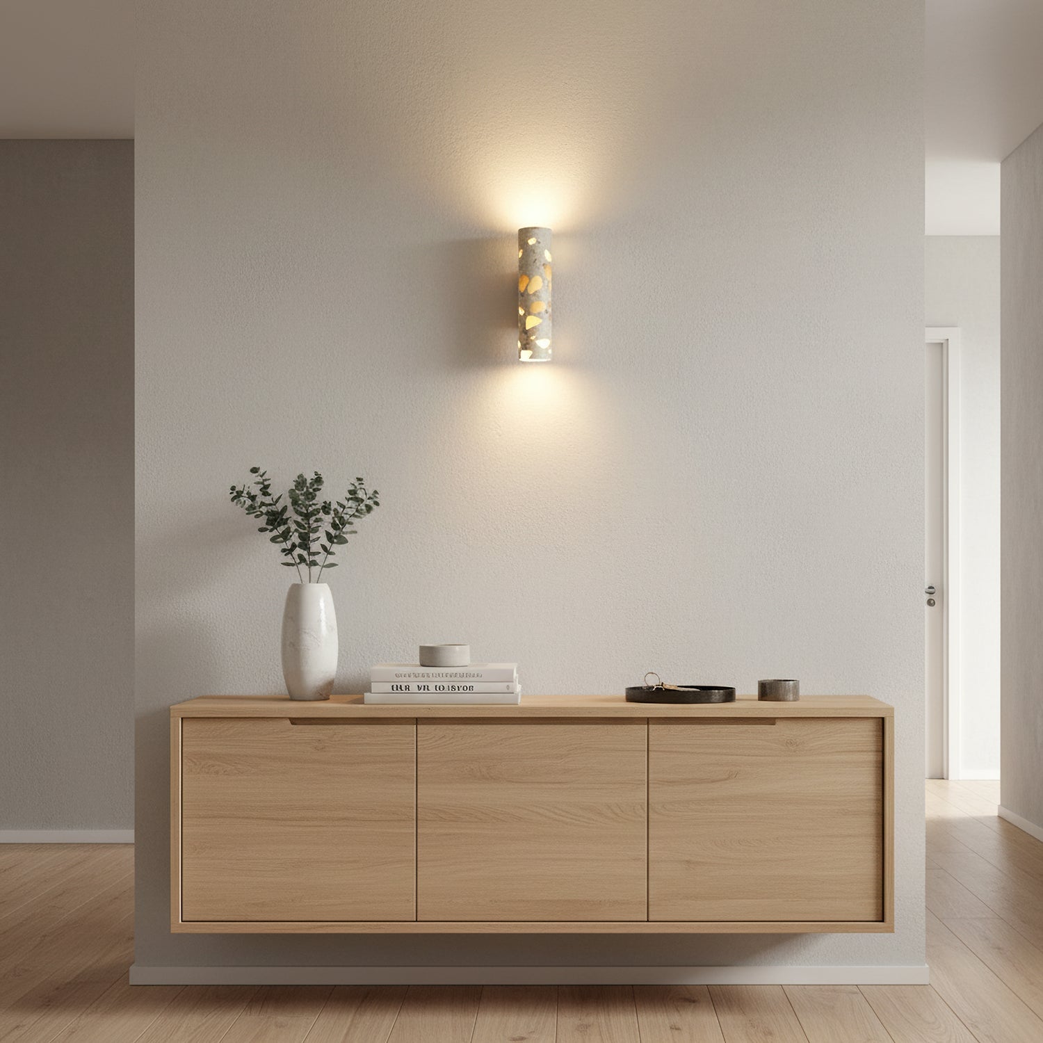 Solis Terrazzo & Walnut Wall Sconce-Home & Garden > Lighting > Wall Lights & Sconces-Laren Fete-L 3.1″ x W 4.3″ x H 11″-Beige-Laren Fete