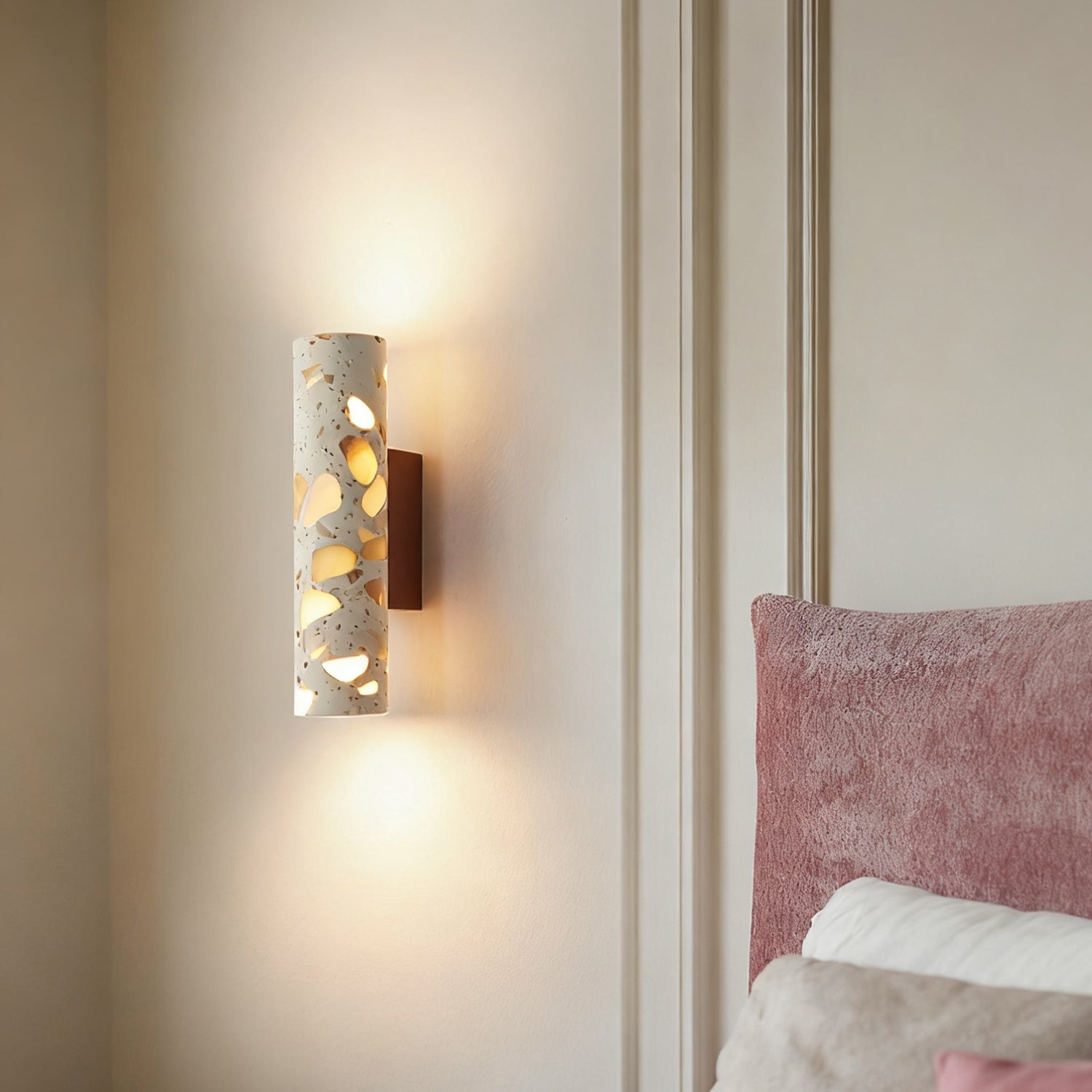 Solis Terrazzo & Walnut Wall Sconce-Home & Garden > Lighting > Wall Lights & Sconces-Laren Fete-L 3.1″ x W 4.3″ x H 11″-Beige-Laren Fete