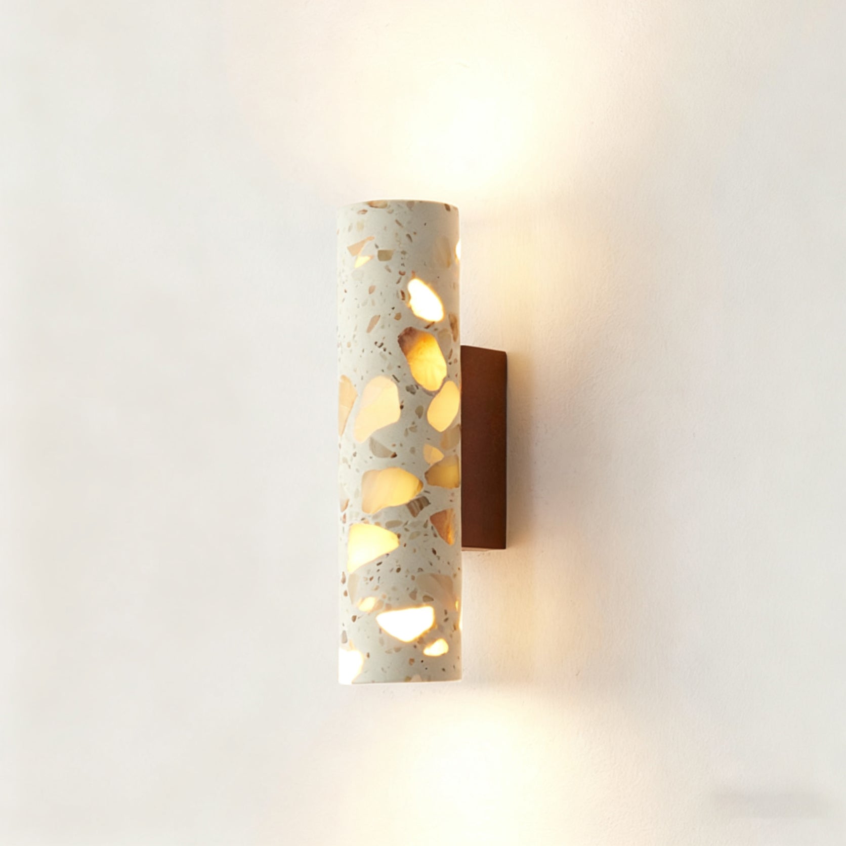 Solis Terrazzo & Walnut Wall Sconce-Home & Garden > Lighting > Wall Lights & Sconces-Laren Fete-L 3.1″ x W 4.3″ x H 11″-Beige-Laren Fete