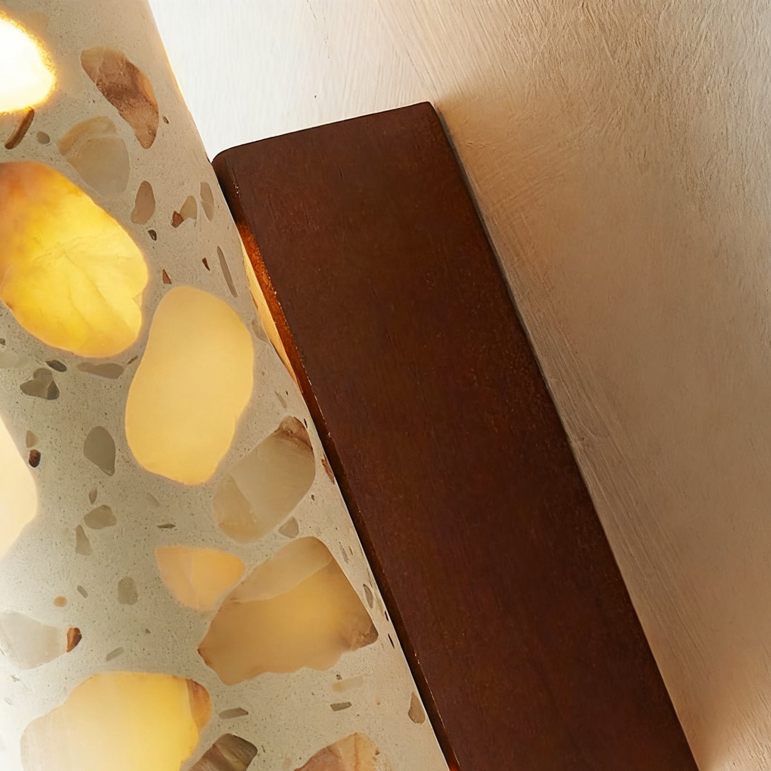 Solis Terrazzo & Walnut Wall Sconce-Home & Garden > Lighting > Wall Lights & Sconces-Laren Fete-L 3.1″ x W 4.3″ x H 11″-Beige-Laren Fete