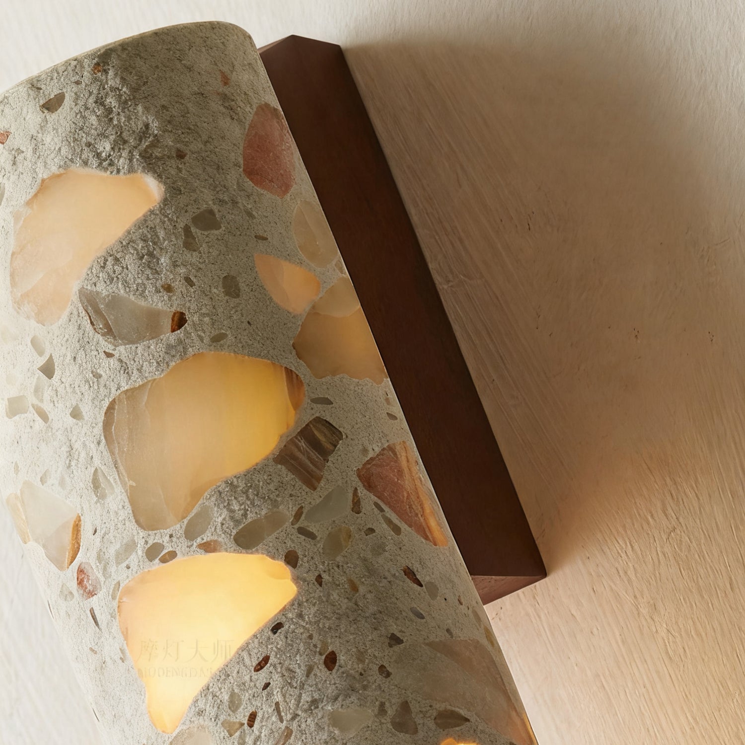 Solis Terrazzo & Walnut Wall Sconce-Home & Garden > Lighting > Wall Lights & Sconces-Laren Fete-L 3.1″ x W 4.3″ x H 11″-Beige-Laren Fete