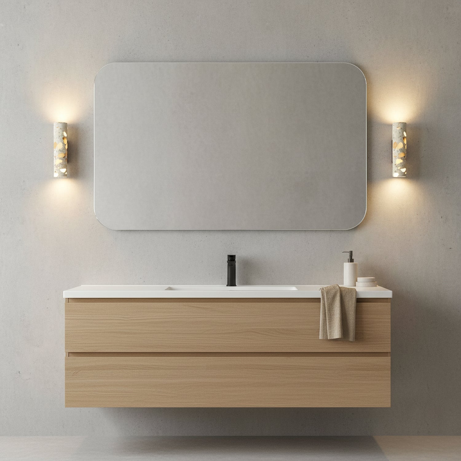 Solis Terrazzo & Walnut Wall Sconce-Home & Garden > Lighting > Wall Lights & Sconces-Laren Fete-L 3.1″ x W 4.3″ x H 11″-Beige-Laren Fete