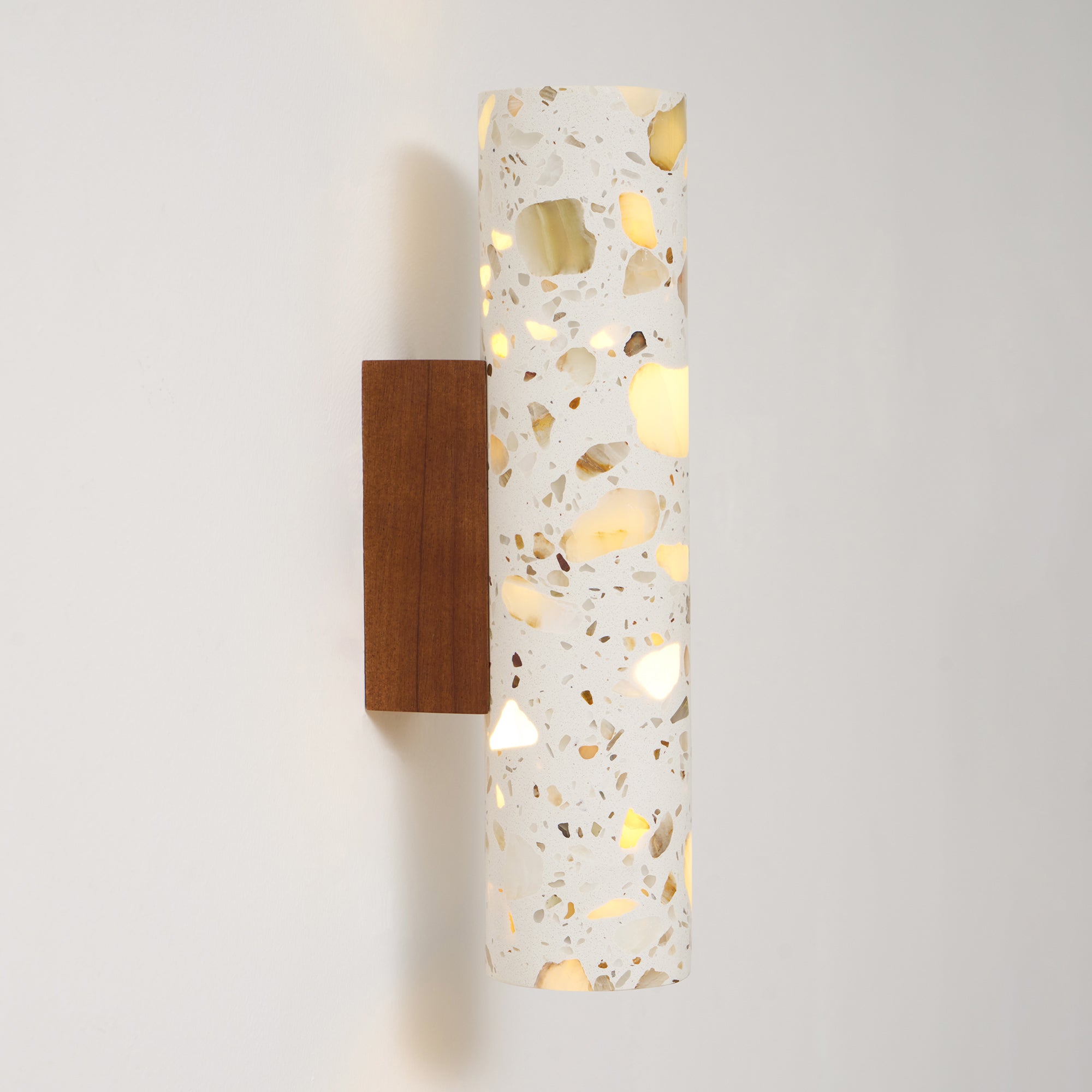 Solis Terrazzo & Walnut Wall Sconce-Home & Garden > Lighting > Wall Lights & Sconces-Laren Fete-L 3.1″ x W 4.3″ x H 11″-Beige-Laren Fete