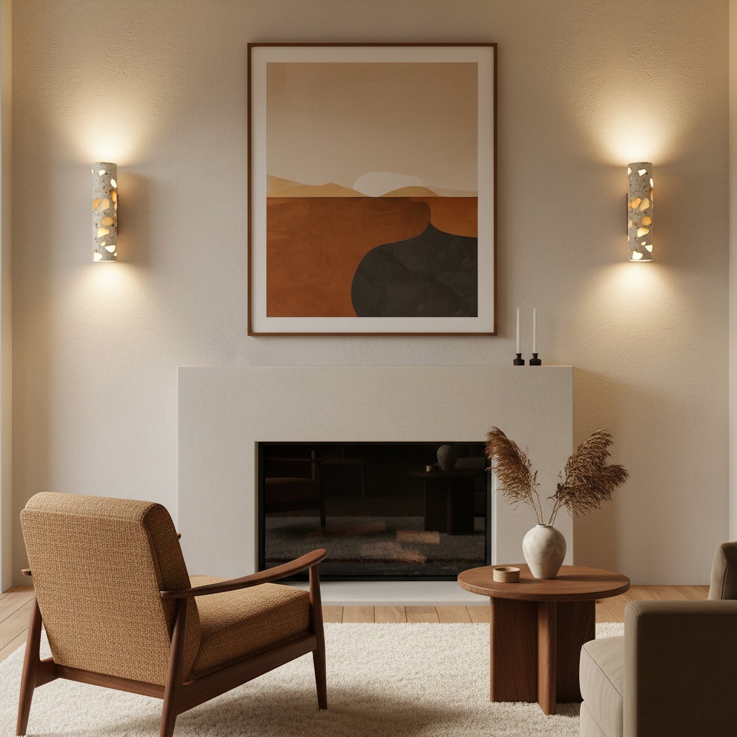 Solis Terrazzo & Walnut Wall Sconce-Home & Garden > Lighting > Wall Lights & Sconces-Laren Fete-L 3.1″ x W 4.3″ x H 11″-Beige-Laren Fete