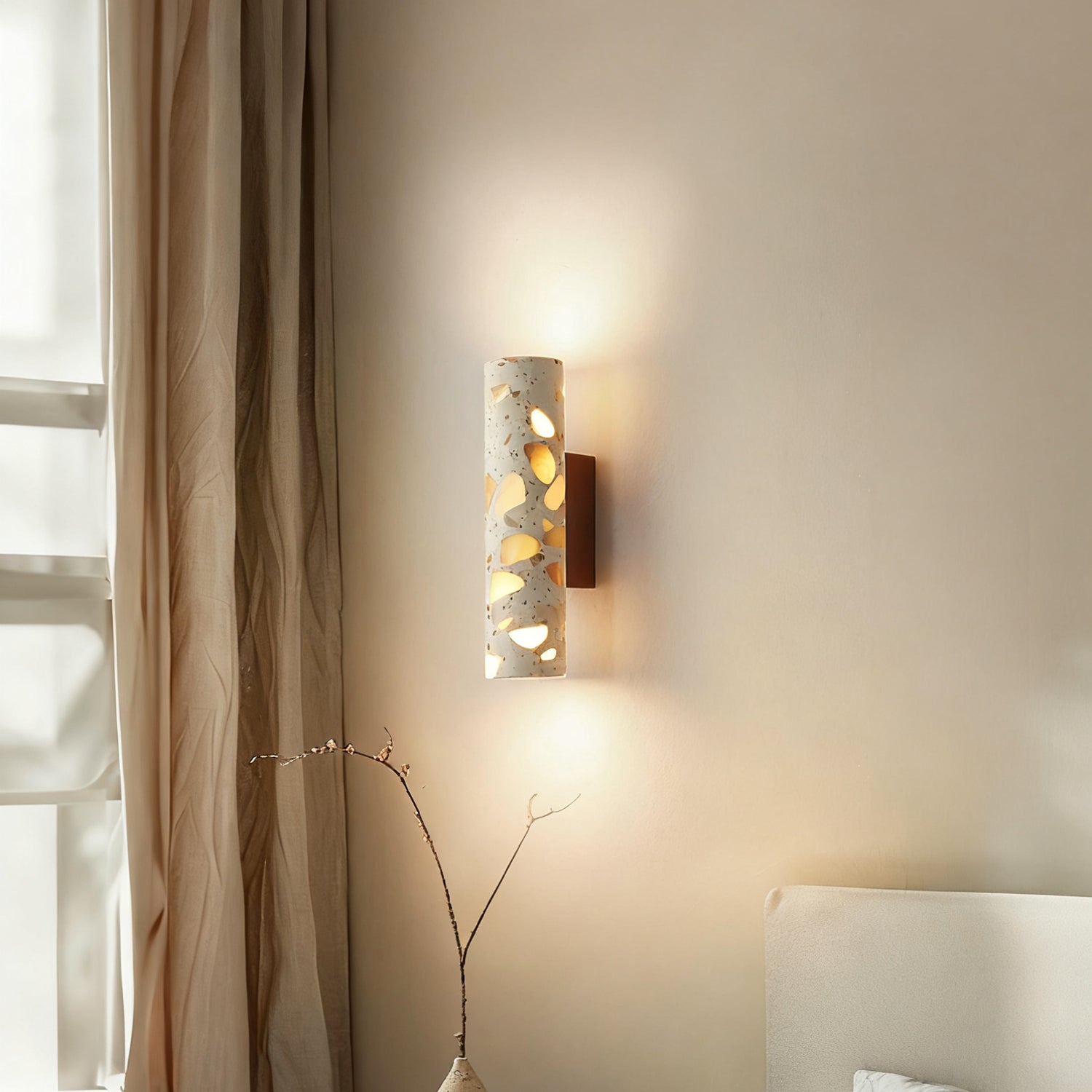 Solis Terrazzo & Walnut Wall Sconce-Home & Garden > Lighting > Wall Lights & Sconces-Laren Fete-L 3.1″ x W 4.3″ x H 11″-Beige-Laren Fete