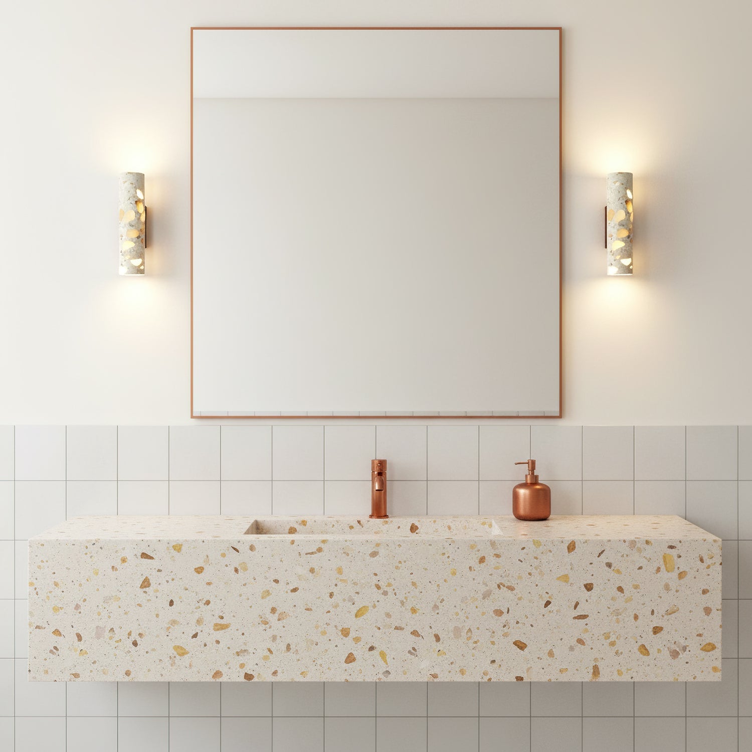 Solis Terrazzo & Walnut Wall Sconce-Home & Garden > Lighting > Wall Lights & Sconces-Laren Fete-L 3.1″ x W 4.3″ x H 11″-Beige-Laren Fete