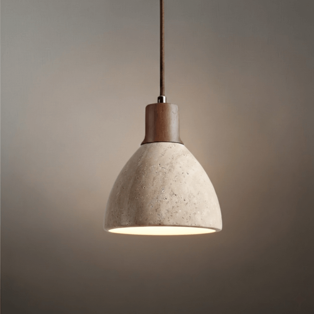 Strata Travertine & Wood Pendant Light-Home & Garden > Lighting > Pendant Lights-Laren Fete-Walnut-Warm White (3000K)-Laren Fete