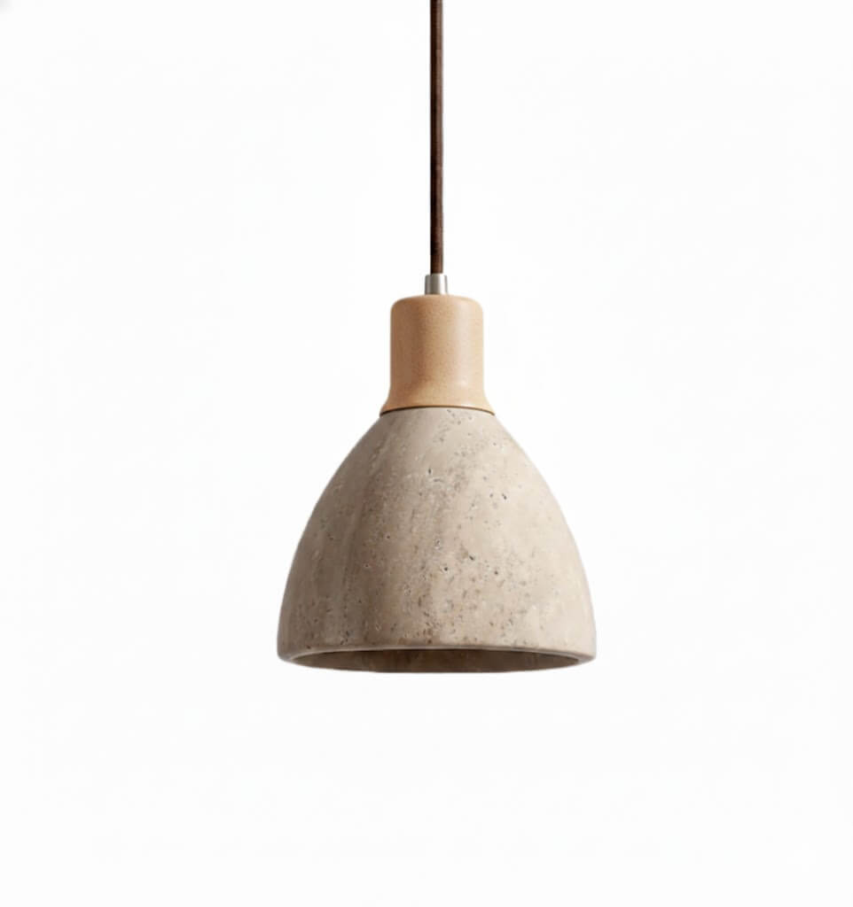 Strata Travertine & Wood Pendant Light-Home & Garden > Lighting > Pendant Lights-Laren Fete-Walnut-Warm White (3000K)-Laren Fete