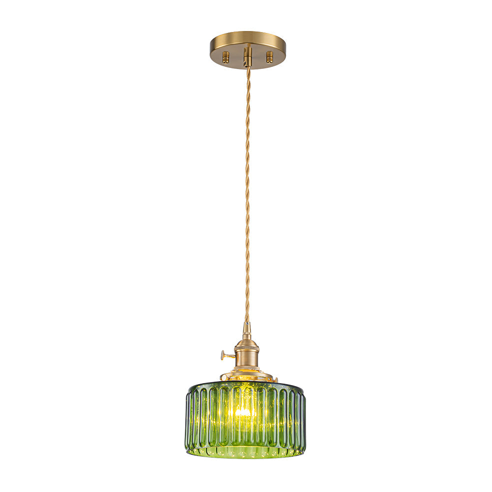 Tambour Striped Glass Drum Pendant Light-Home & Garden > Lighting > Pendant Lights-Laren Fete-Green-Laren Fete