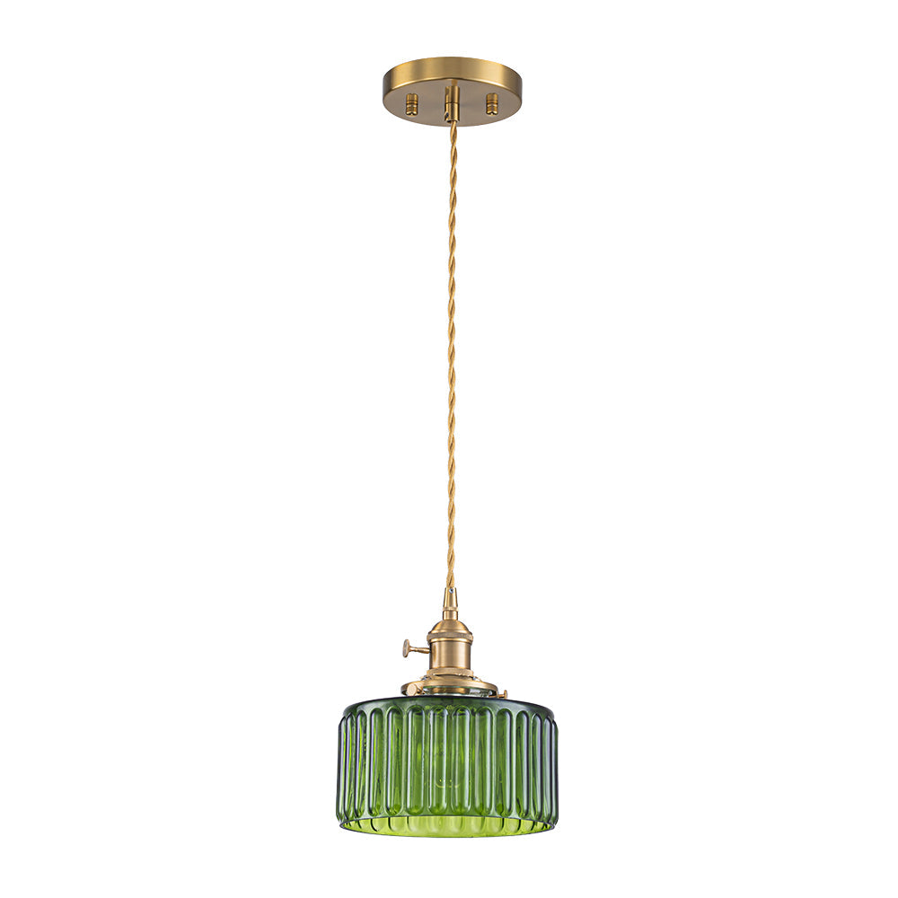 Tambour Striped Glass Drum Pendant Light-Home & Garden > Lighting > Pendant Lights-Laren Fete-Green-Laren Fete