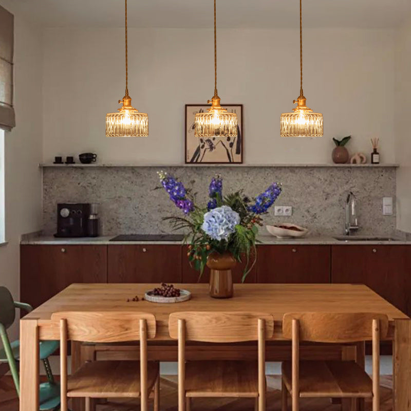 Tambour Striped Glass Drum Pendant Light-Home & Garden > Lighting > Pendant Lights-Laren Fete-Green-Laren Fete