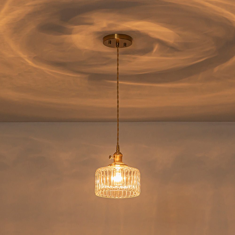 Tambour Striped Glass Drum Pendant Light-Home & Garden > Lighting > Pendant Lights-Laren Fete-Green-Laren Fete