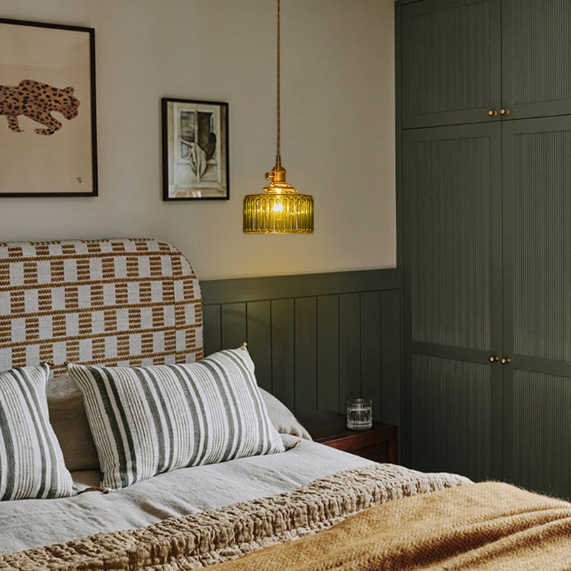 Tambour Striped Glass Drum Pendant Light-Home & Garden > Lighting > Pendant Lights-Laren Fete-Green-Laren Fete