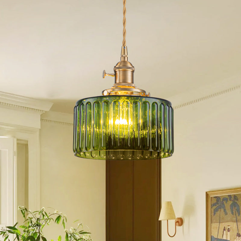 Tambour Striped Glass Drum Pendant Light-Home & Garden > Lighting > Pendant Lights-Laren Fete-Green-Laren Fete